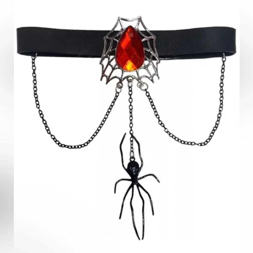 Spiderweb and Spider Faux Leather Choker NWT